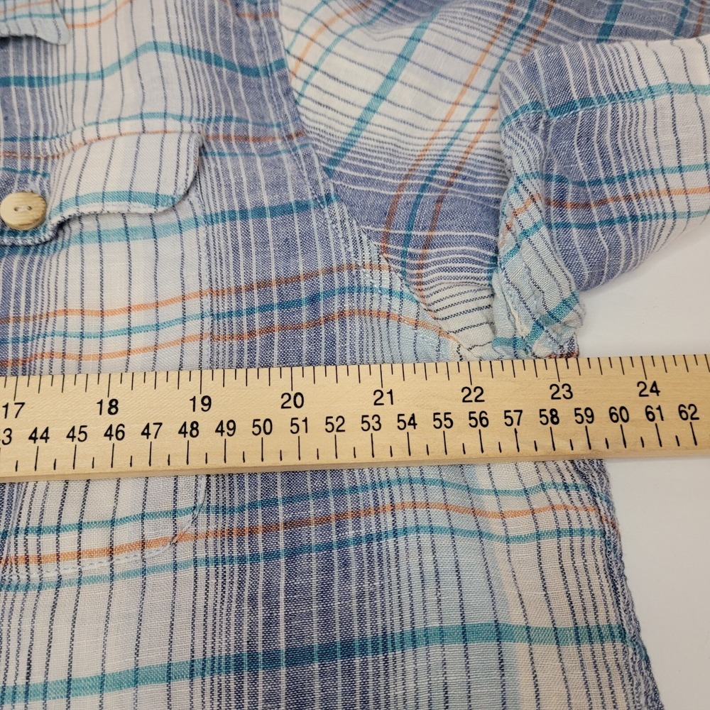 Tommy Bahama Mens 100% Linen Striped Shirt Size L Wooden Button Front Blue Orang - Picture 8 of 9